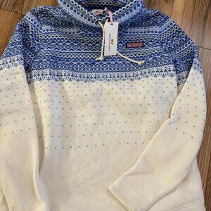 Vineyard Vines M Fair Isle funnel neck sweater NWT  navy cream marshmallow MED